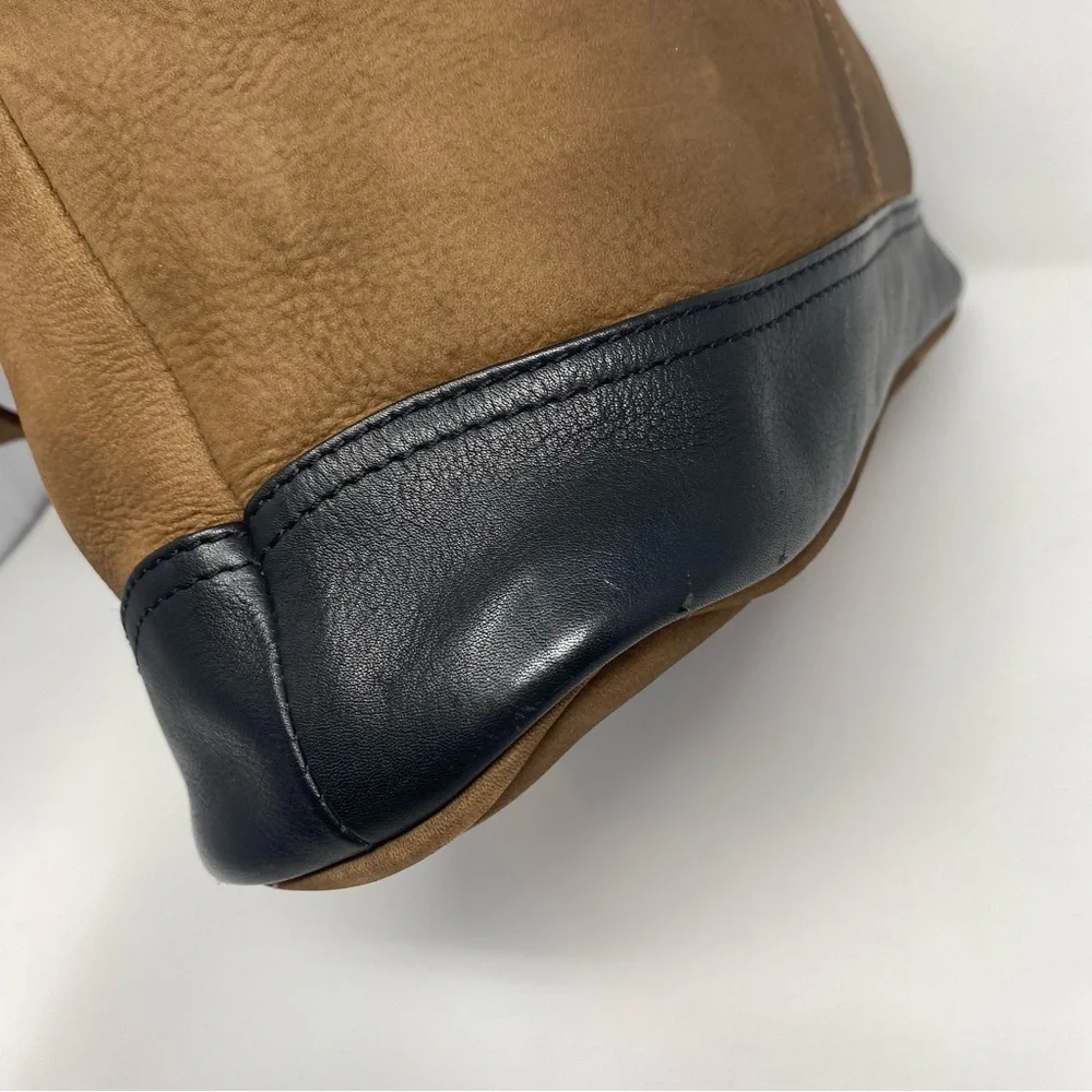 Brown Suede Shoulder Hobo Bag with Dark Trim